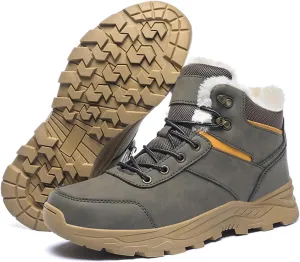 Men's Lightweight Warm Hiking Boots Platform Non-Slip Waterproof Fur Lined Lace-Up High Top Snow Boots Outdoor Trekking Walking Booties
