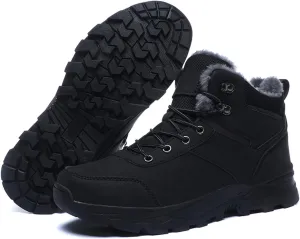 Men's Lightweight Warm Hiking Boots Platform Non-Slip Waterproof Fur Lined Lace-Up High Top Snow Boots Outdoor Trekking Walking Booties