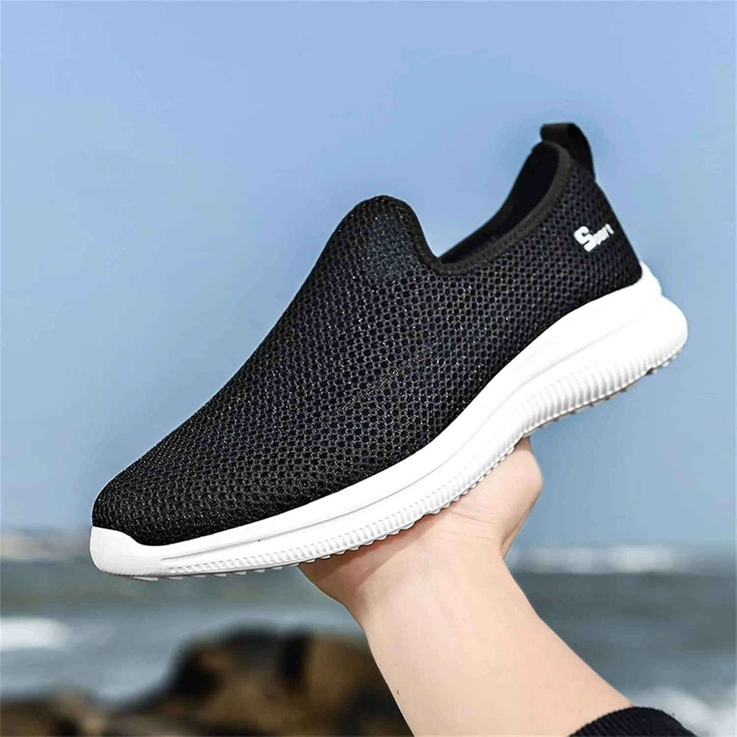 Mens Mesh Orthopedic Breathable Solid Color Casual Running Shoes Comfortable Lighweight Sneakers Soft Sole Slip on Comfy Outdoor Walking Shoes