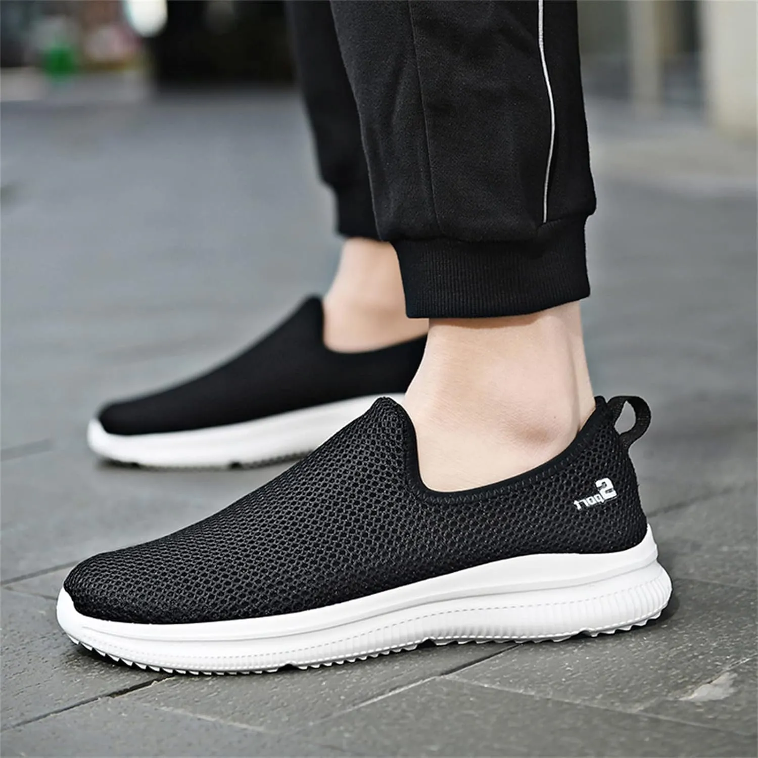 Mens Mesh Orthopedic Breathable Solid Color Casual Running Shoes Comfortable Lighweight Sneakers Soft Sole Slip on Comfy Outdoor Walking Shoes