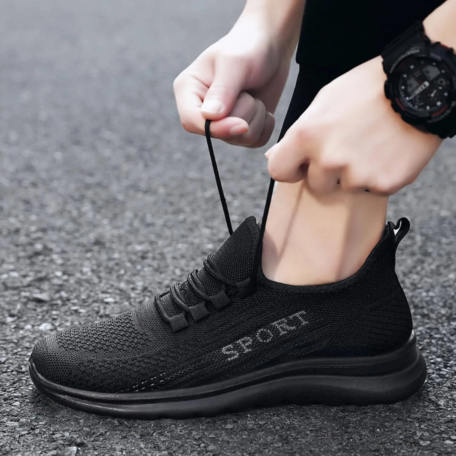 Men's Running Shoes Breathable Mesh Lace-Up Lightweight Comfortable Sneakers for Gym, Jogging & Casual Walking | Durable Design Solid Color Simple Sneaker for Men