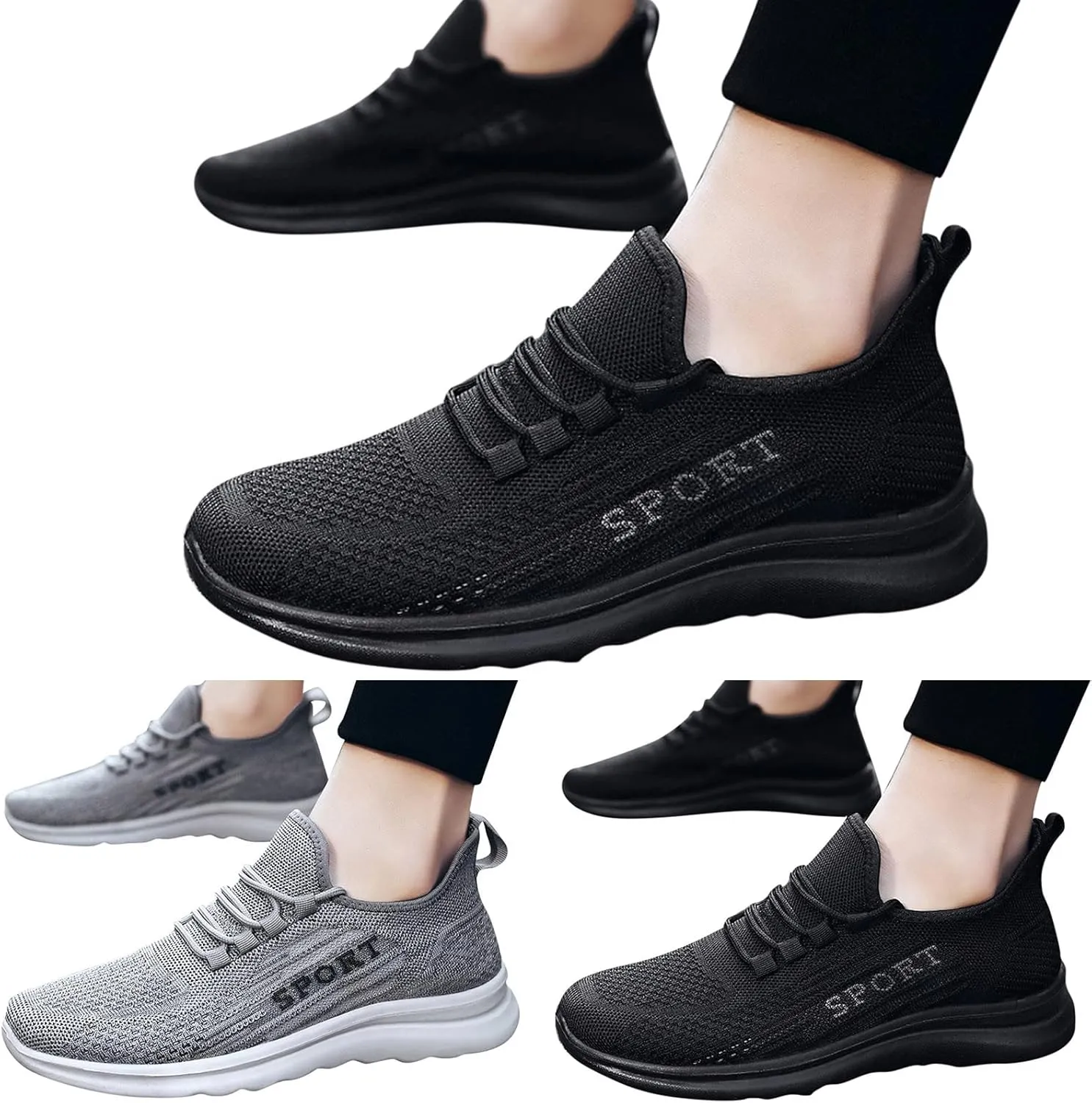 Men's Running Shoes Breathable Mesh Lace-Up Lightweight Comfortable Sneakers for Gym, Jogging & Casual Walking | Durable Design Solid Color Simple Sneaker for Men