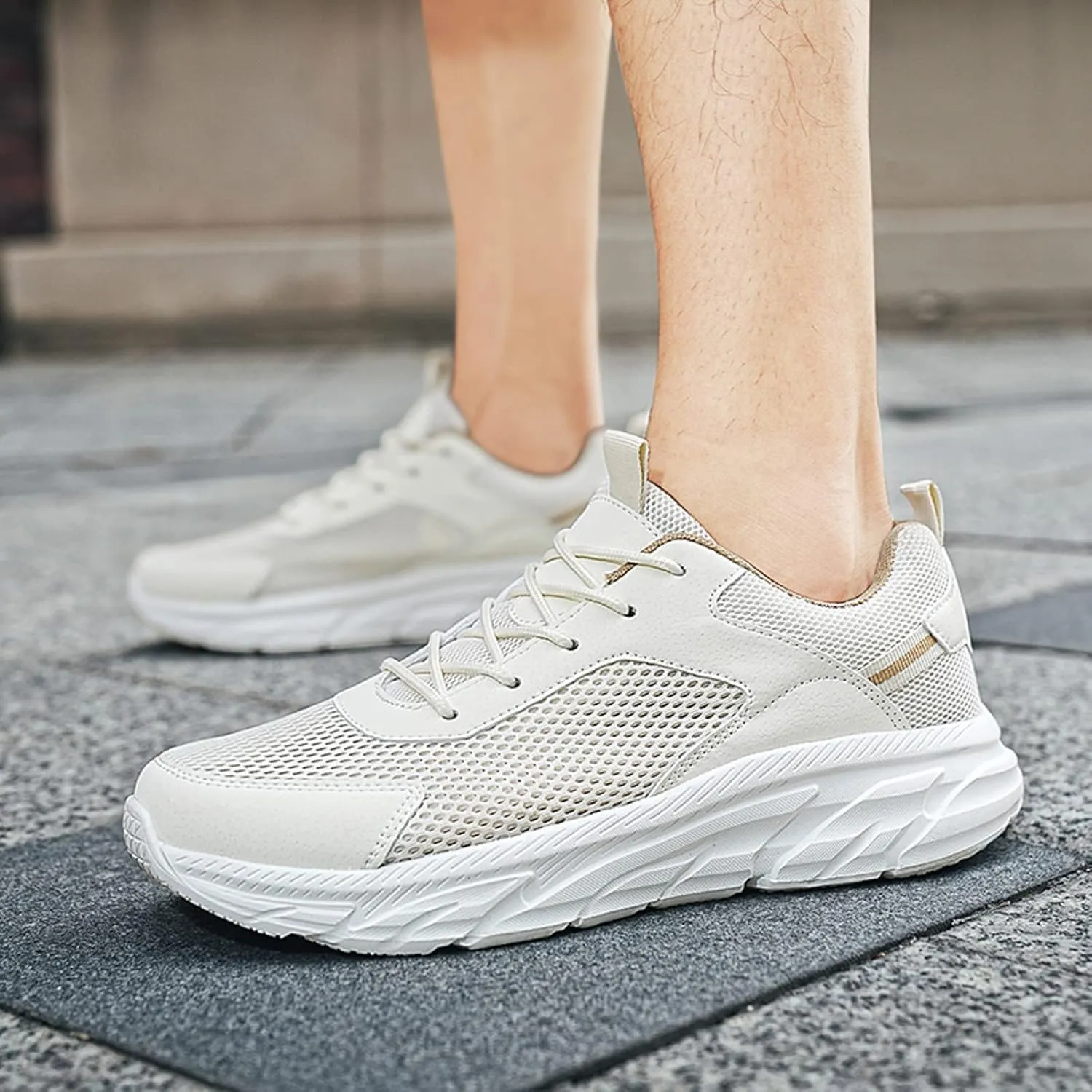 Men's Running Shoes Ultra Lightweight Breathable Walking Shoes Lace Up Non Slip Thick Sole Athletic Fashion Cushion Sneakers Mesh Workout Casual Sports Footwear Daily Work Shoe for Men
