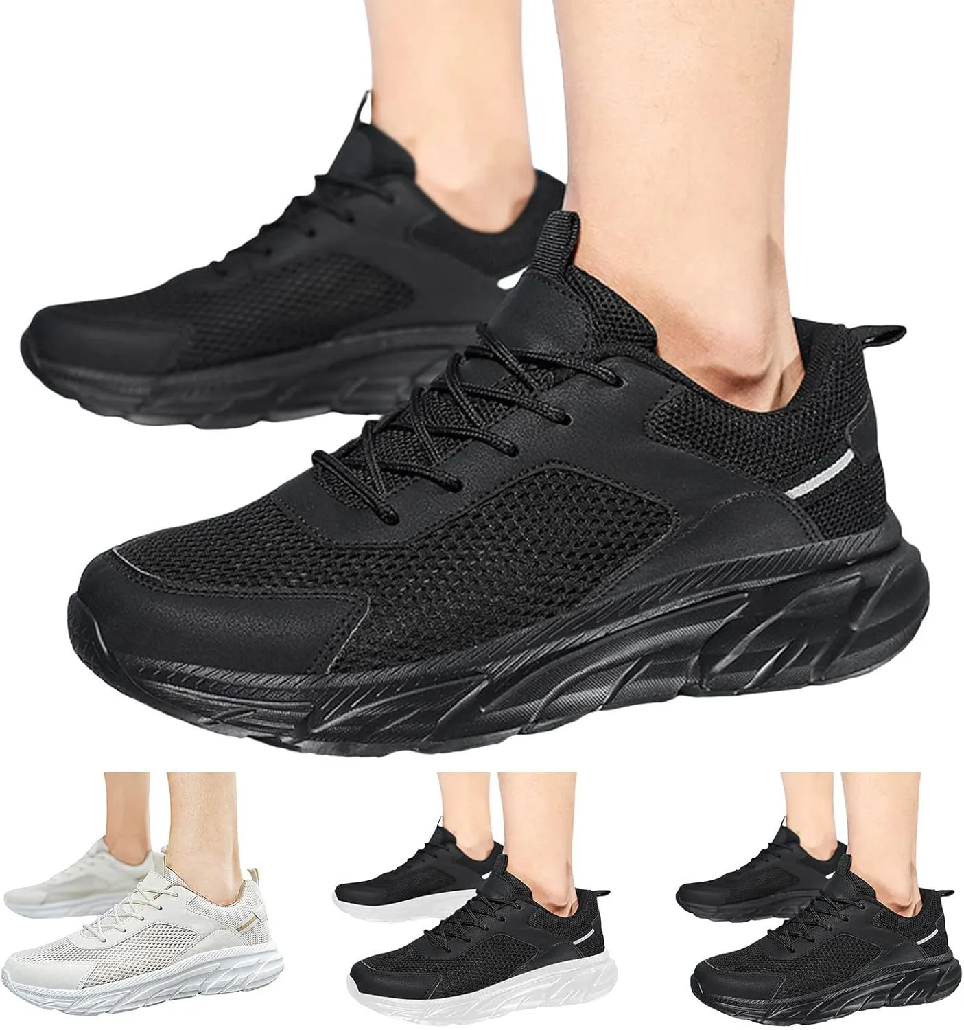 Men's Running Shoes Ultra Lightweight Breathable Walking Shoes Lace Up Non Slip Thick Sole Athletic Fashion Cushion Sneakers Mesh Workout Casual Sports Footwear Daily Work Shoe for Men