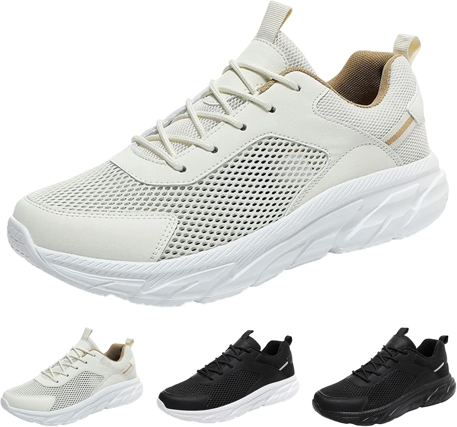 Men's Running Shoes Ultra Lightweight Breathable Walking Shoes Lace Up Non Slip Thick Sole Athletic Fashion Cushion Sneakers Mesh Workout Casual Sports Footwear Daily Work Shoe for Men