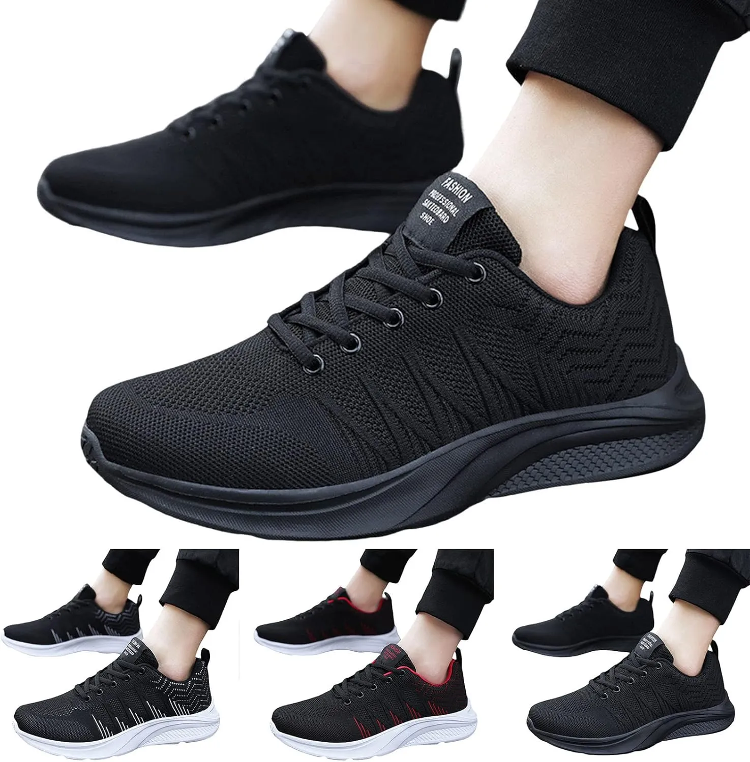 Mens Shoes Arch Support Walking Shoes Slip On Soft Sole Sneakers for Male, Casual Cushion Athletic Running, Lightweight Breathable Mesh Knit Sneakers for Men Daily Workout