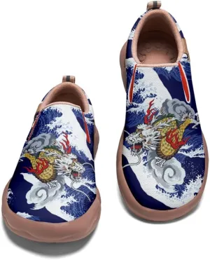 Men's Shoes Slip Ons Walking Casual Loafers Lightweight Comfortable Art Painted Travel Sneaker with A Dragon and Phoenix Theme