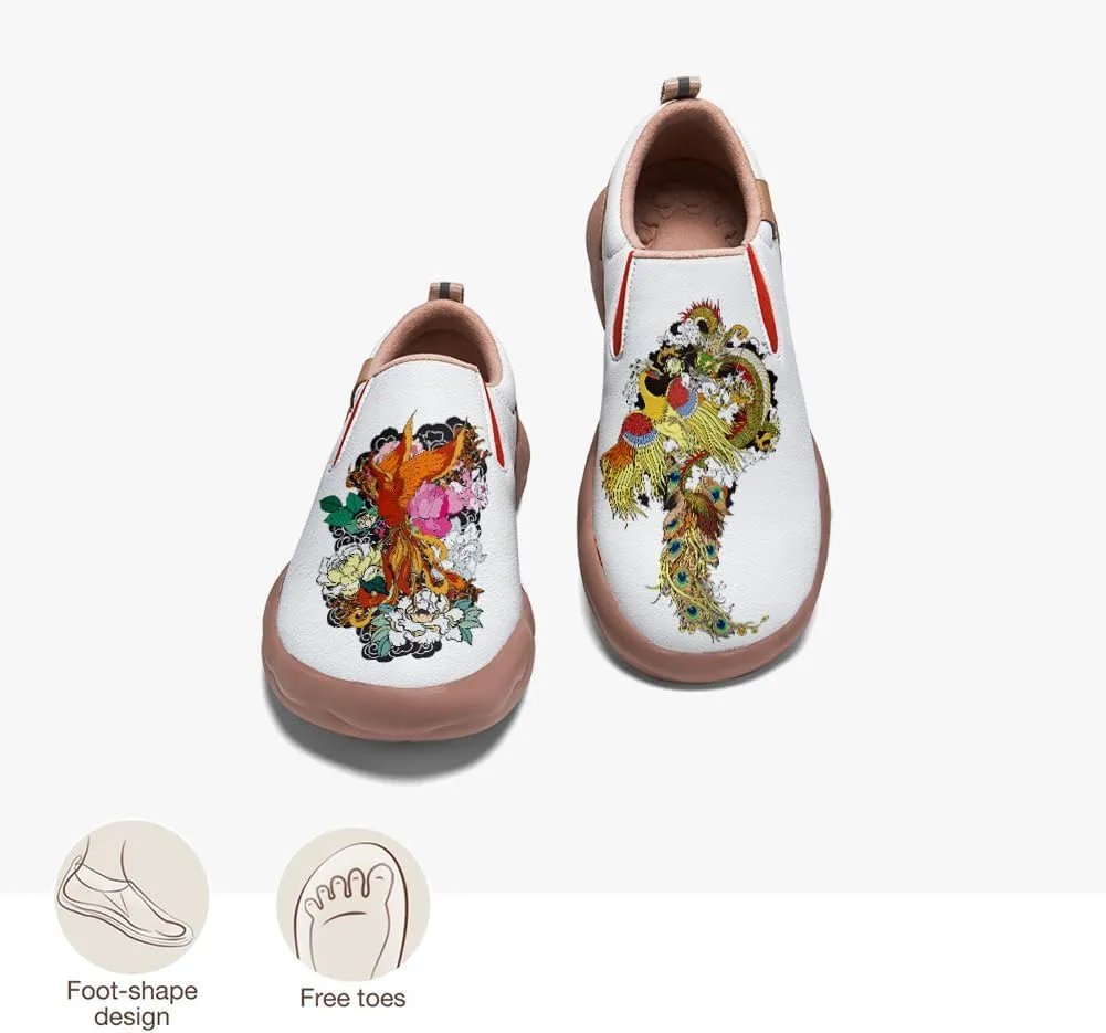 Men's Shoes Slip Ons Walking Casual Loafers Lightweight Comfortable Art Painted Travel Sneaker with A Dragon and Phoenix Theme