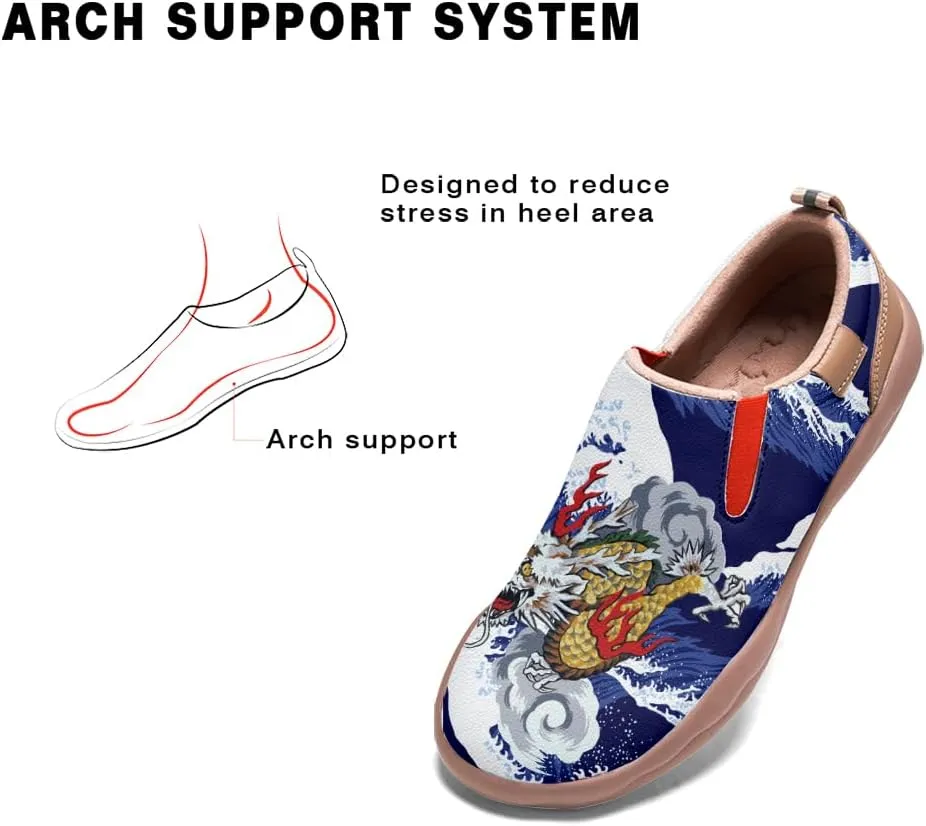 Men's Shoes Slip Ons Walking Casual Loafers Lightweight Comfortable Art Painted Travel Sneaker with A Dragon and Phoenix Theme