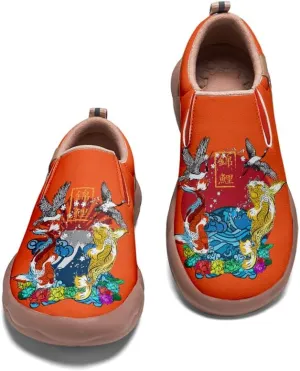 Men's Shoes Slip Ons Walking Casual Loafers Lightweight Comfortable Art Painted Travel Sneaker with A Dragon and Phoenix Theme