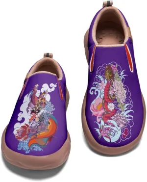 Men's Shoes Slip Ons Walking Casual Loafers Lightweight Comfortable Art Painted Travel Sneaker with A Dragon and Phoenix Theme