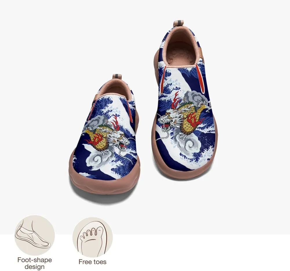 Men's Shoes Slip Ons Walking Casual Loafers Lightweight Comfortable Art Painted Travel Sneaker with A Dragon and Phoenix Theme