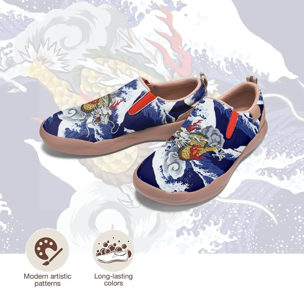 Men's Shoes Slip Ons Walking Casual Loafers Lightweight Comfortable Art Painted Travel Sneaker with A Dragon and Phoenix Theme