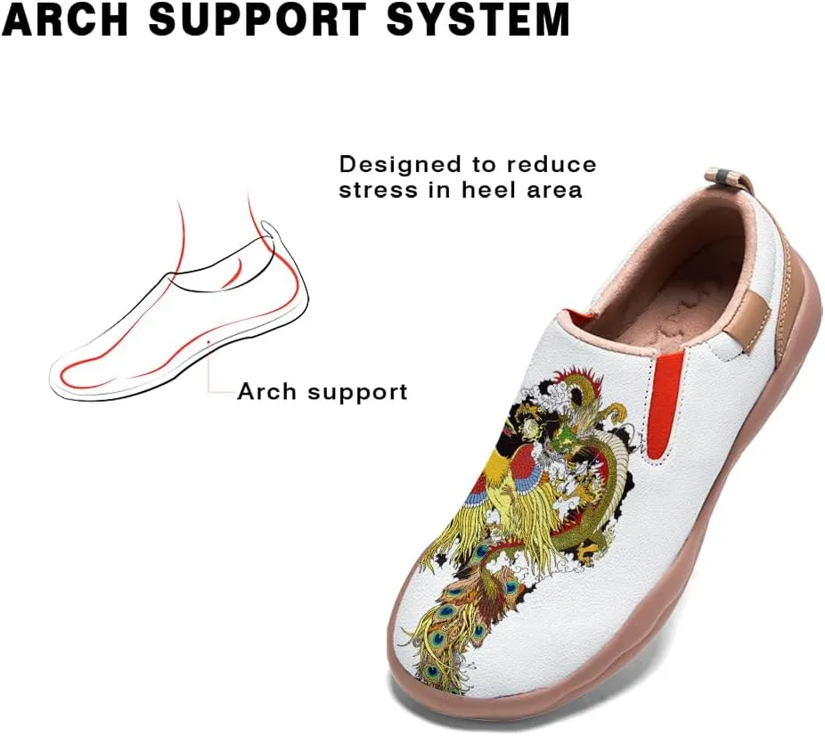 Men's Shoes Slip Ons Walking Casual Loafers Lightweight Comfortable Art Painted Travel Sneaker with A Dragon and Phoenix Theme