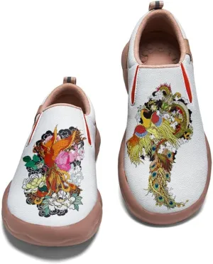 Men's Shoes Slip Ons Walking Casual Loafers Lightweight Comfortable Art Painted Travel Sneaker with A Dragon and Phoenix Theme