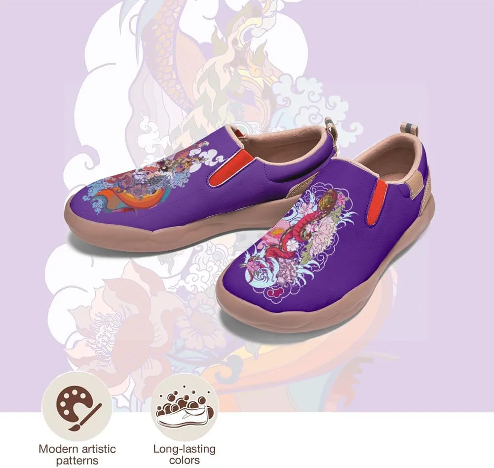 Men's Shoes Slip Ons Walking Casual Loafers Lightweight Comfortable Art Painted Travel Sneaker with A Dragon and Phoenix Theme