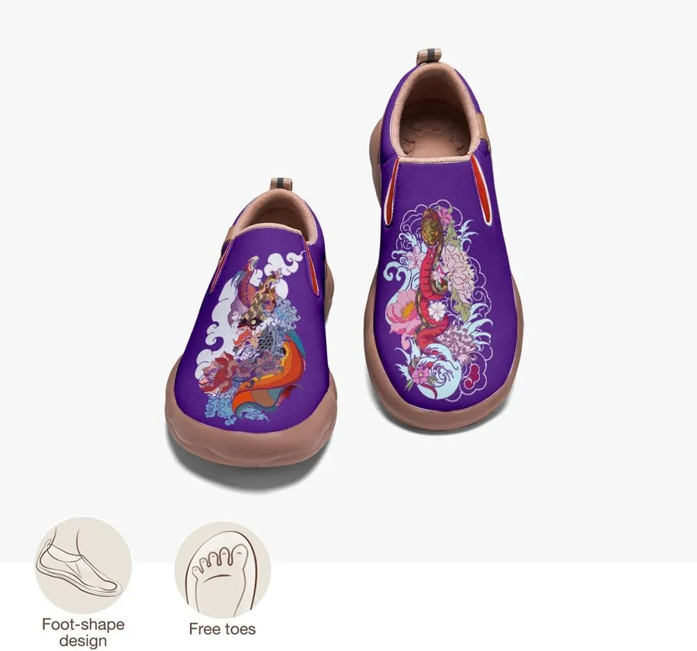 Men's Shoes Slip Ons Walking Casual Loafers Lightweight Comfortable Art Painted Travel Sneaker with A Dragon and Phoenix Theme
