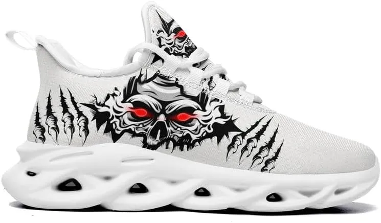 Men's Skull Running Shoes Lightweight Cushion Sports Walking Shoes Cool Non Slip Gym Training Breathable Tennis Shoes