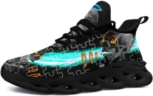 Men's Skull Running Shoes Lightweight Cushion Sports Walking Shoes Cool Non Slip Gym Training Breathable Tennis Shoes