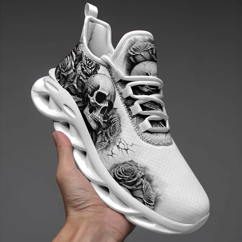Men's Skull Running Shoes Lightweight Cushion Sports Walking Shoes Cool Non Slip Gym Training Breathable Tennis Shoes