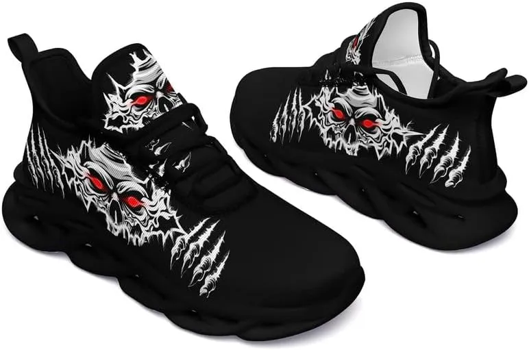 Men's Skull Running Shoes Lightweight Cushion Sports Walking Shoes Cool Non Slip Gym Training Breathable Tennis Shoes