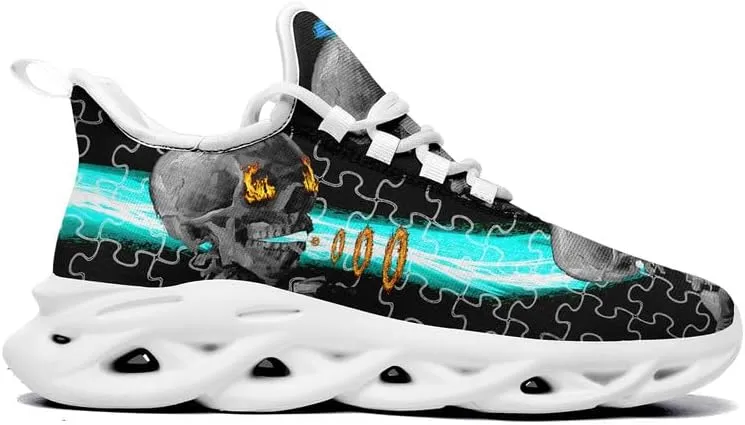Men's Skull Running Shoes Lightweight Cushion Sports Walking Shoes Cool Non Slip Gym Training Breathable Tennis Shoes