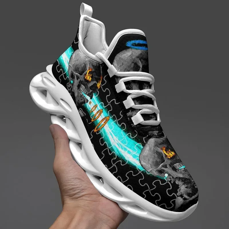 Men's Skull Running Shoes Lightweight Cushion Sports Walking Shoes Cool Non Slip Gym Training Breathable Tennis Shoes