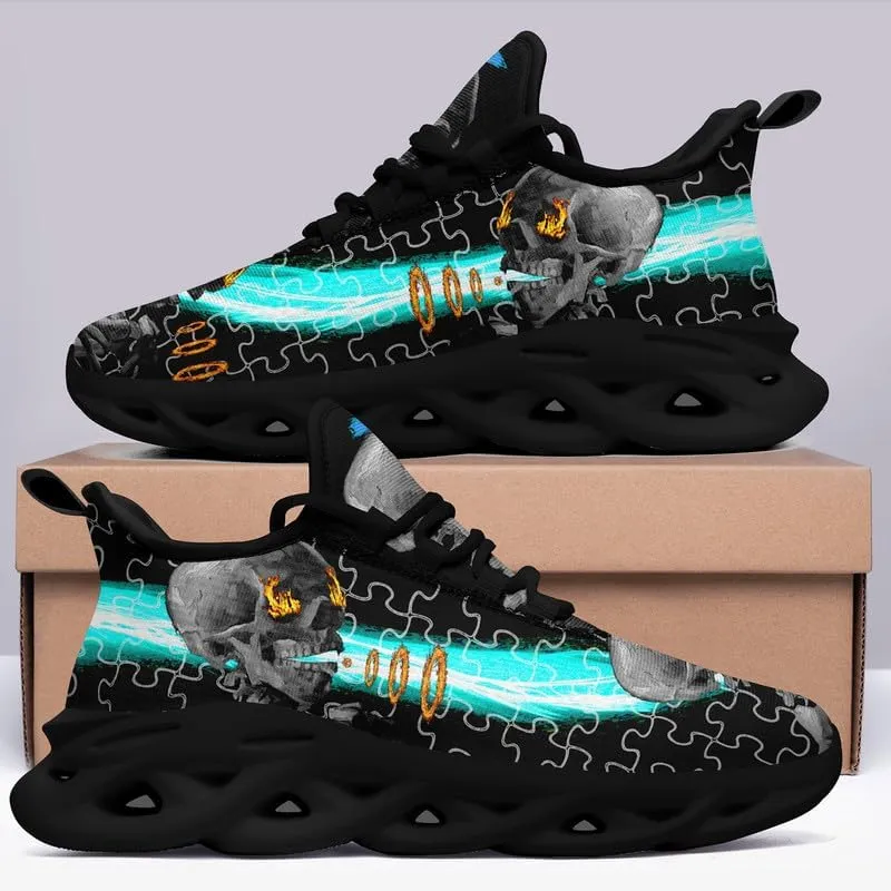 Men's Skull Running Shoes Lightweight Cushion Sports Walking Shoes Cool Non Slip Gym Training Breathable Tennis Shoes