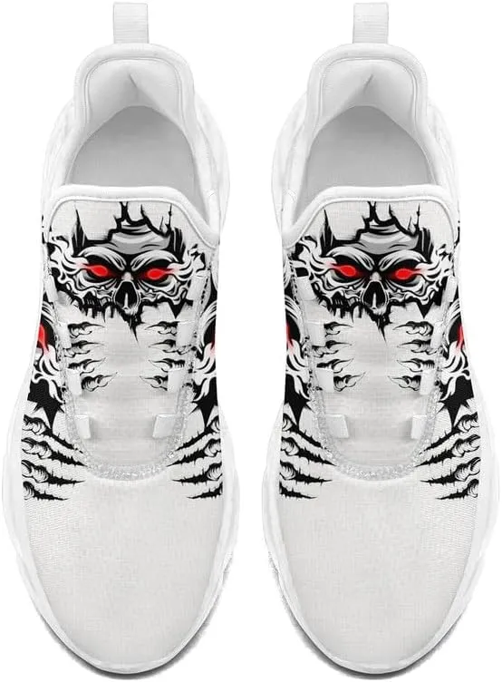 Men's Skull Running Shoes Lightweight Cushion Sports Walking Shoes Cool Non Slip Gym Training Breathable Tennis Shoes