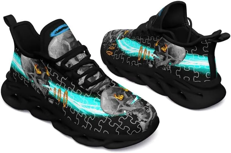 Men's Skull Running Shoes Lightweight Cushion Sports Walking Shoes Cool Non Slip Gym Training Breathable Tennis Shoes