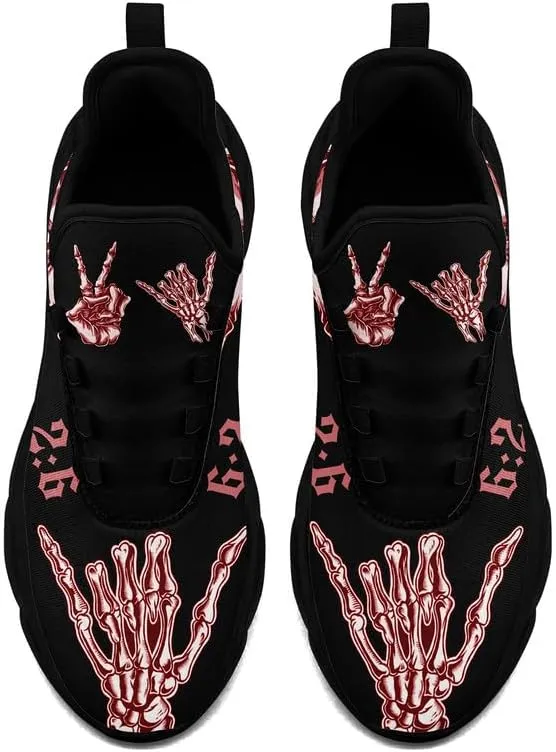 Men's Skull Running Shoes Lightweight Cushion Sports Walking Shoes Cool Non Slip Gym Training Breathable Tennis Shoes