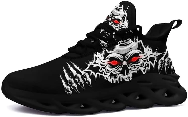 Men's Skull Running Shoes Lightweight Cushion Sports Walking Shoes Cool Non Slip Gym Training Breathable Tennis Shoes