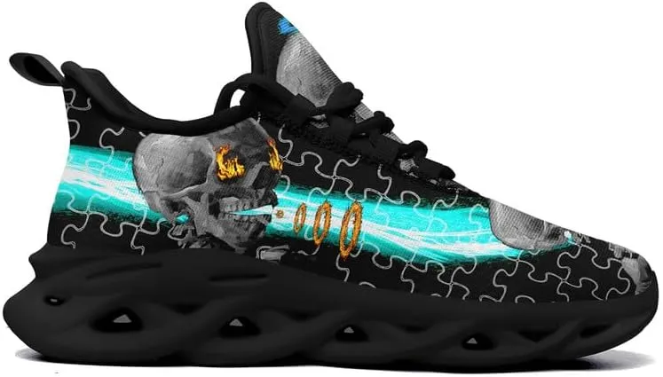 Men's Skull Running Shoes Lightweight Cushion Sports Walking Shoes Cool Non Slip Gym Training Breathable Tennis Shoes