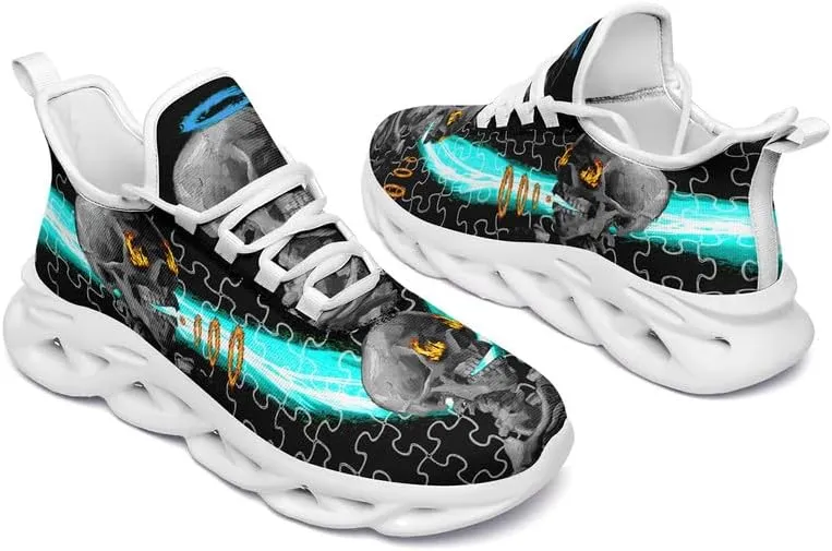 Men's Skull Running Shoes Lightweight Cushion Sports Walking Shoes Cool Non Slip Gym Training Breathable Tennis Shoes
