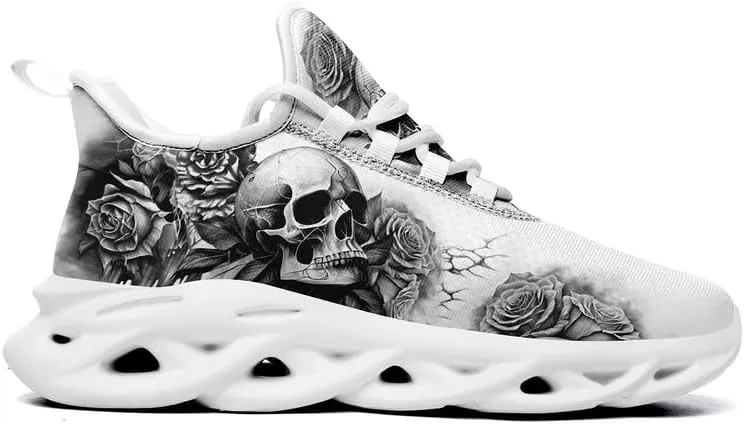 Men's Skull Running Shoes Lightweight Cushion Sports Walking Shoes Cool Non Slip Gym Training Breathable Tennis Shoes