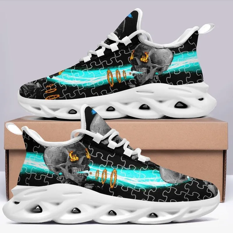 Men's Skull Running Shoes Lightweight Cushion Sports Walking Shoes Cool Non Slip Gym Training Breathable Tennis Shoes