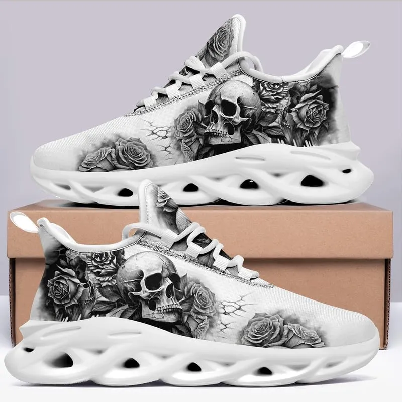 Men's Skull Running Shoes Lightweight Cushion Sports Walking Shoes Cool Non Slip Gym Training Breathable Tennis Shoes