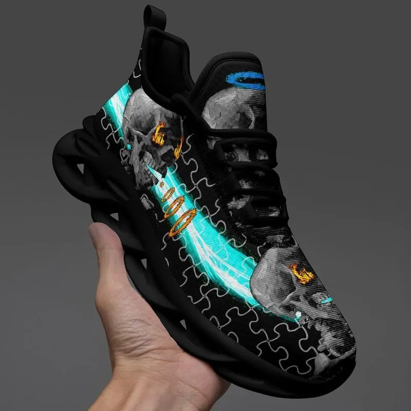 Men's Skull Running Shoes Lightweight Cushion Sports Walking Shoes Cool Non Slip Gym Training Breathable Tennis Shoes