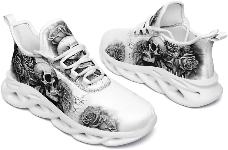 Men's Skull Running Shoes Lightweight Cushion Sports Walking Shoes Cool Non Slip Gym Training Breathable Tennis Shoes
