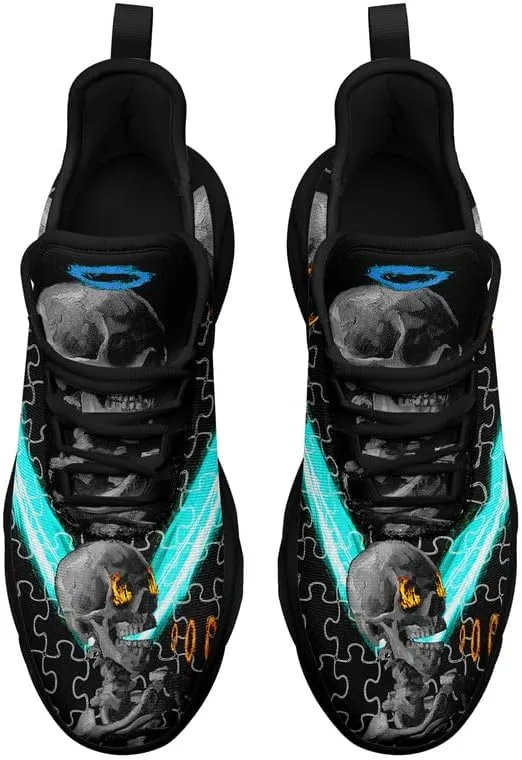 Men's Skull Running Shoes Lightweight Cushion Sports Walking Shoes Cool Non Slip Gym Training Breathable Tennis Shoes