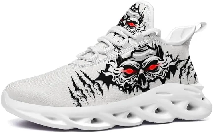 Men's Skull Running Shoes Lightweight Cushion Sports Walking Shoes Cool Non Slip Gym Training Breathable Tennis Shoes