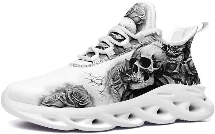 Men's Skull Running Shoes Lightweight Cushion Sports Walking Shoes Cool Non Slip Gym Training Breathable Tennis Shoes