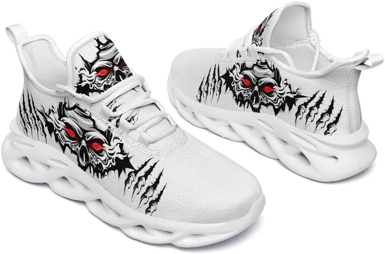 Men's Skull Running Shoes Lightweight Cushion Sports Walking Shoes Cool Non Slip Gym Training Breathable Tennis Shoes
