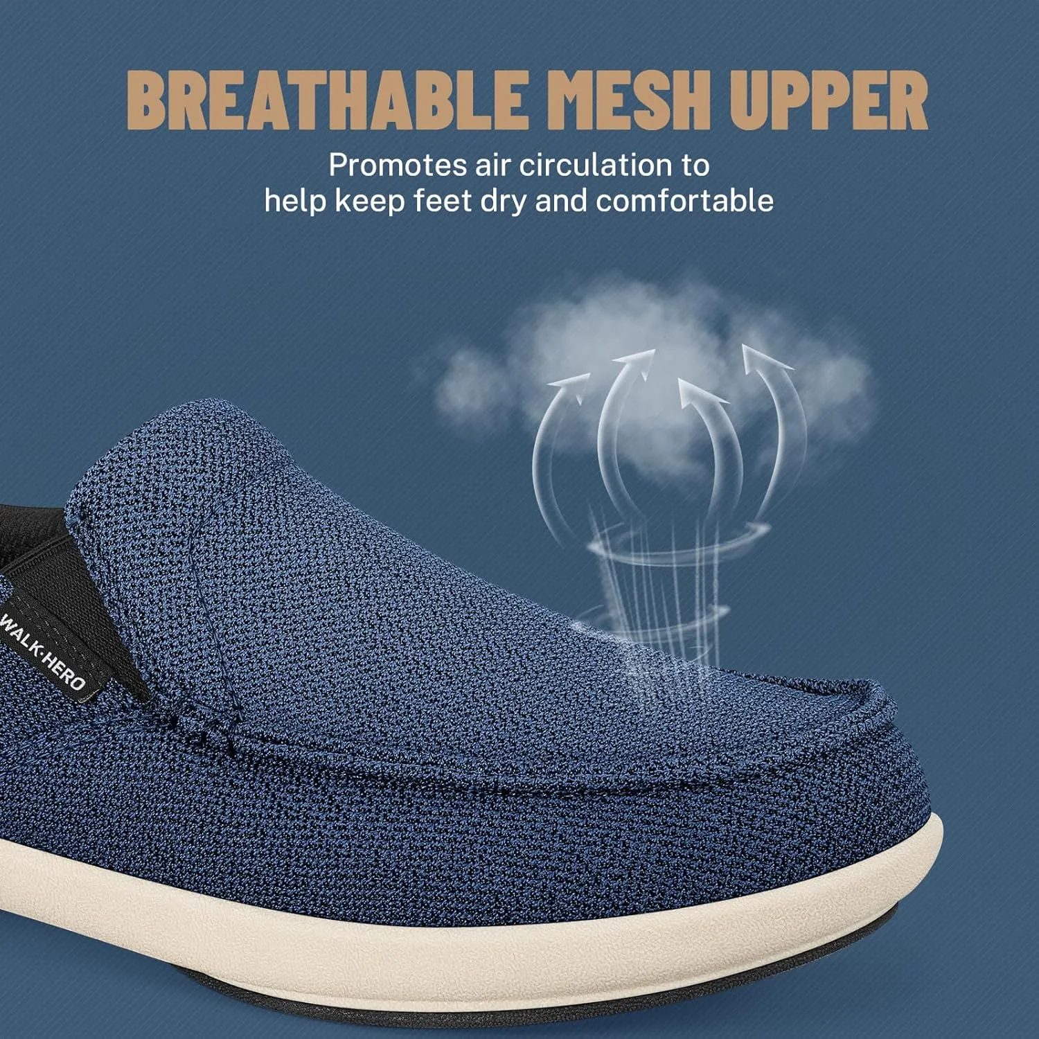 Mens Slip On Shoes - Breathable Casual Loafers Shoes for Plantar Fasciitis with Arch Support - Orthopedic Mens Boat Shoes for Daily Walking