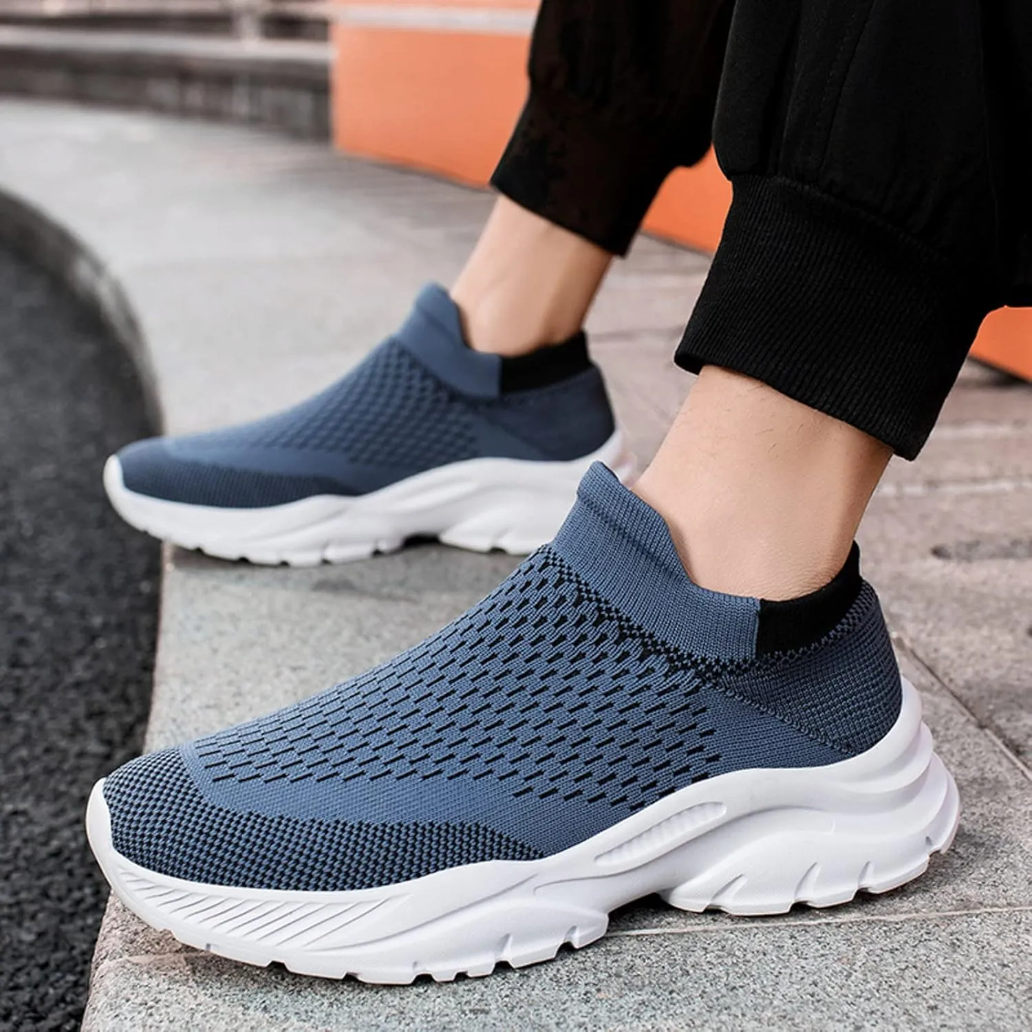 Mens Slip On Walking Shoes Cushion Running Shoes Trainers Athletic Gym Fitness Sport Sneakers Non Slip Arch Support Breathable Mesh Workout Fashion Breathable Comfortable Sneakers