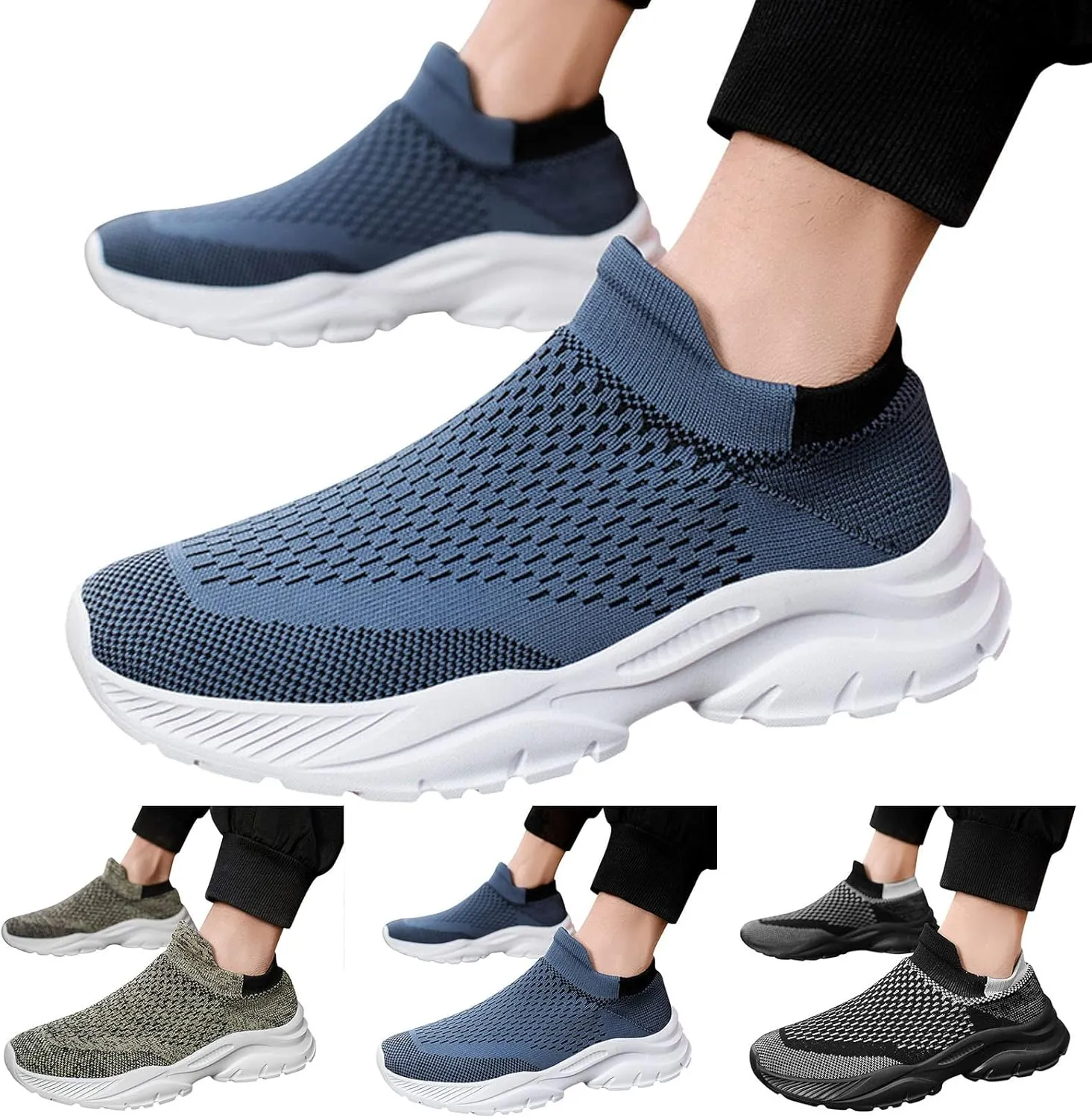 Mens Slip On Walking Shoes Cushion Running Shoes Trainers Athletic Gym Fitness Sport Sneakers Non Slip Arch Support Breathable Mesh Workout Fashion Breathable Comfortable Sneakers