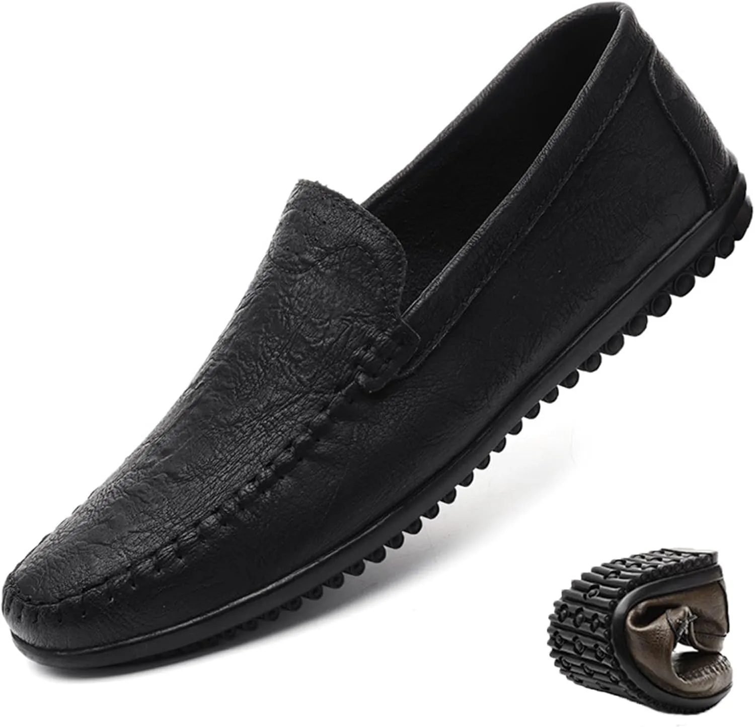 Men's Soft Genuine Leather Loafers & Slip Ons Casual Flats Breathable Lightweight Driving Dress Shoe Business Walking Moccasin Boat