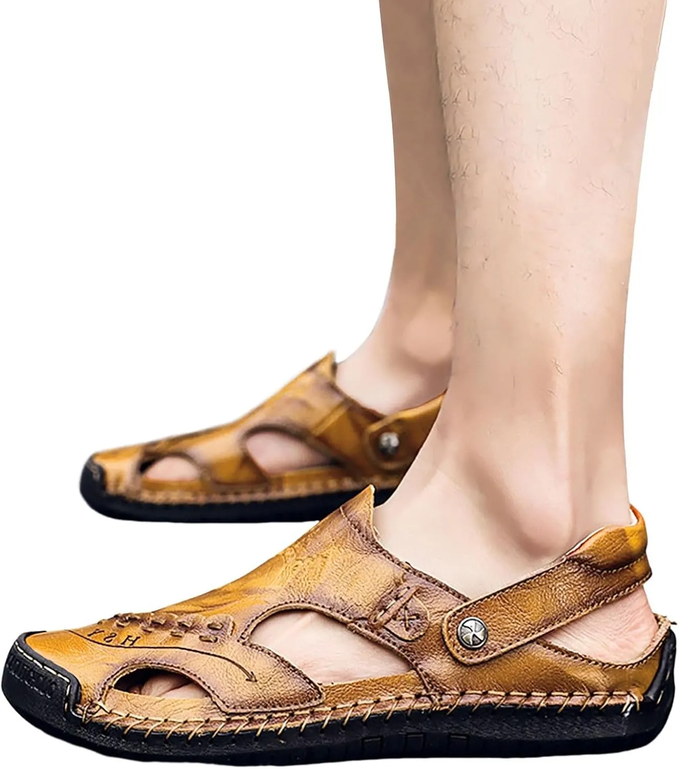 Men's Summer Breathable Hand Sewn Foot Covering Casual Beach Lazy PU Foreign Trade Sandals Men Hiking Sandals