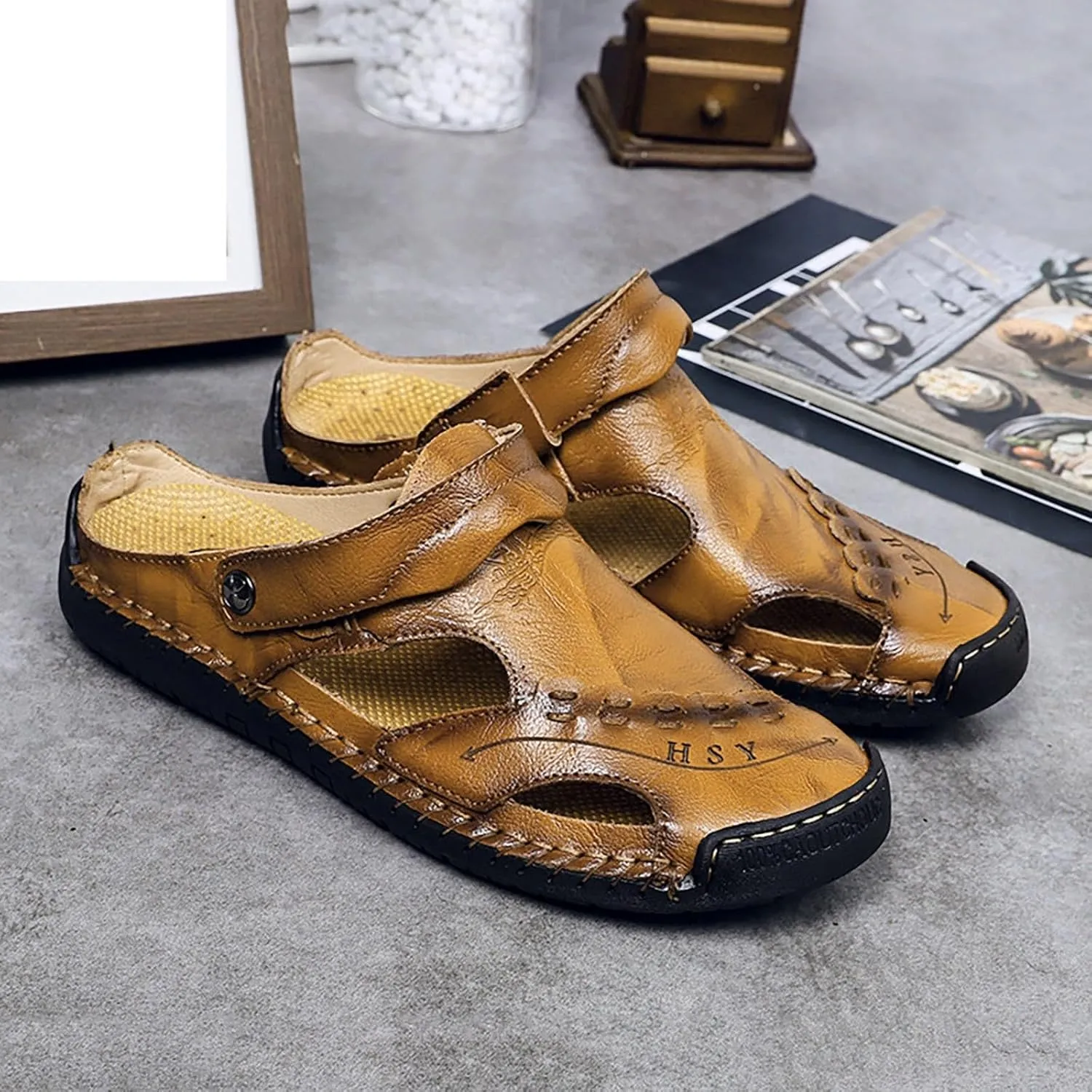 Men's Summer Breathable Hand Sewn Foot Covering Casual Beach Lazy PU Foreign Trade Sandals Men Hiking Sandals