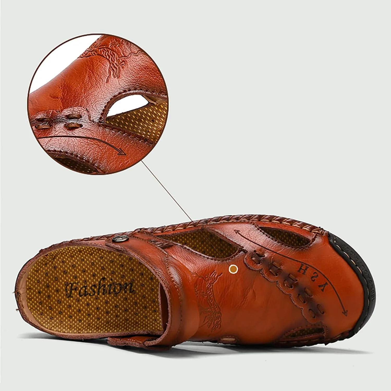 Men's Summer Breathable Hand Sewn Foot Covering Casual Beach Lazy PU Foreign Trade Sandals Men Hiking Sandals